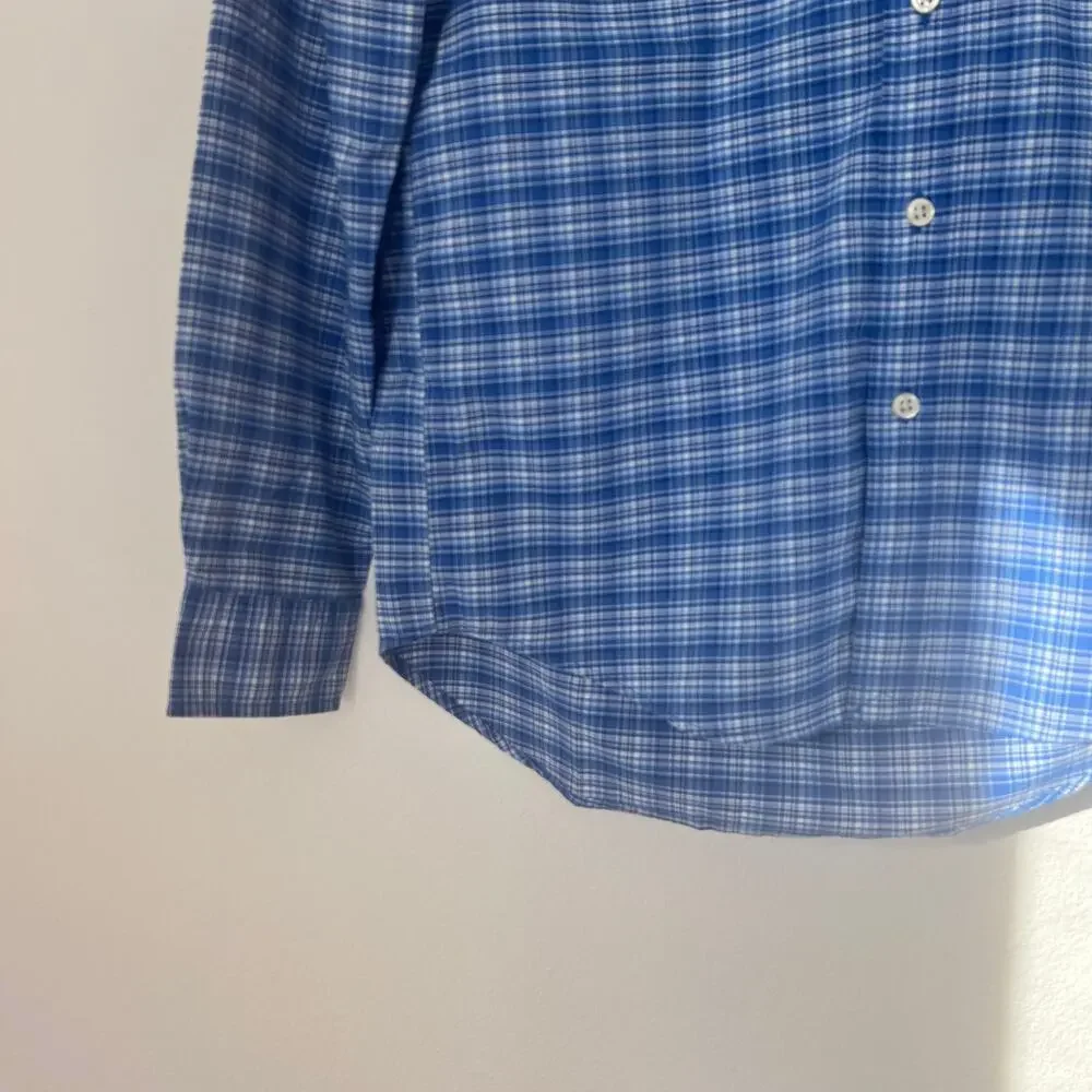 Ralph Lauren Performance Boy's Blue Plaid Long-Sleeve Button-Down Shirt 14-16